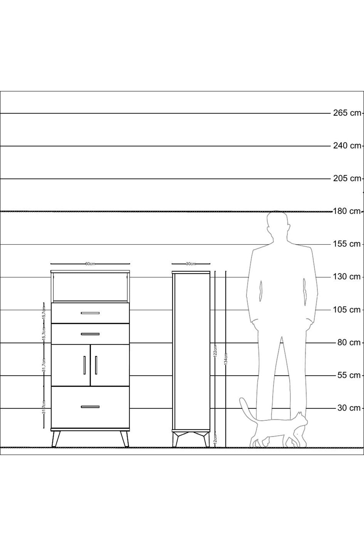 Arges Dolap 2 Raflı 3 Çekmeceli 2 Kapaklı 60x30x134 Antrasit-Antrasit