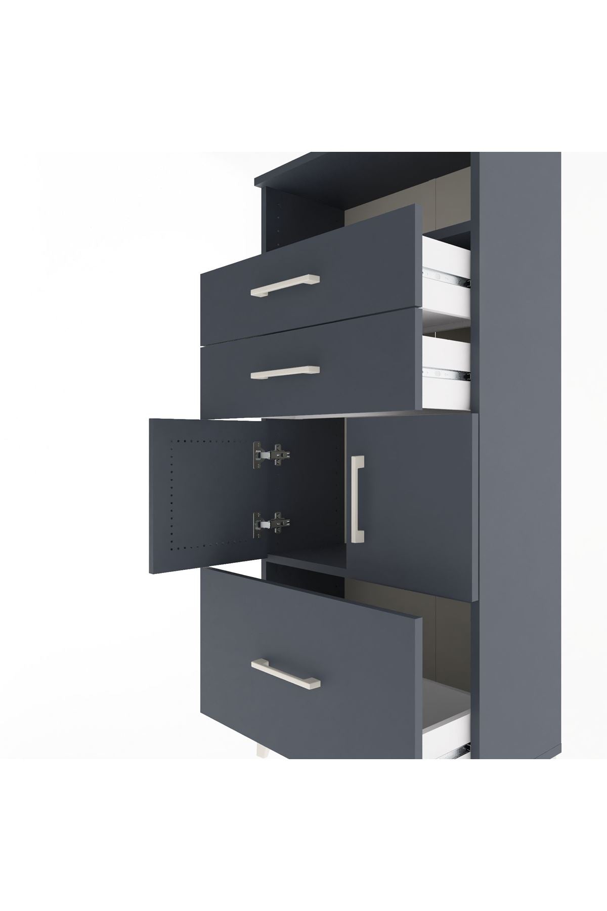 Arges Dolap 2 Raflı 3 Çekmeceli 2 Kapaklı 60x30x134 Antrasit-Antrasit