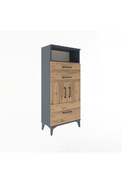 Arges Dolap 2 Raflı 3 Çekmeceli 2 Kapaklı 60x30x134 Antrasit-Çam
