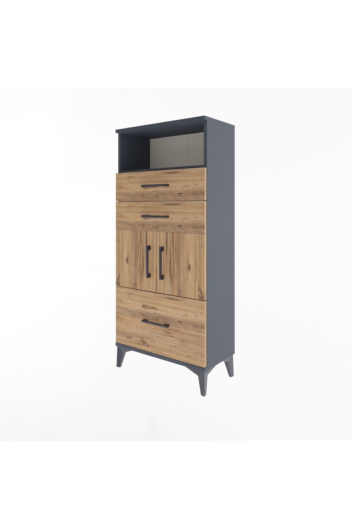 Arges Dolap 2 Raflı 3 Çekmeceli 2 Kapaklı 60x30x134 Antrasit-Çam