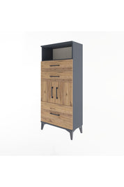 Arges Dolap 2 Raflı 3 Çekmeceli 2 Kapaklı 60x30x134 Antrasit-Çam