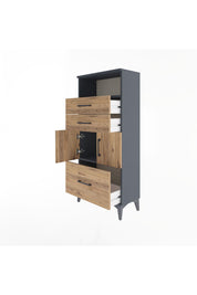 Arges Dolap 2 Raflı 3 Çekmeceli 2 Kapaklı 60x30x134 Antrasit-Çam