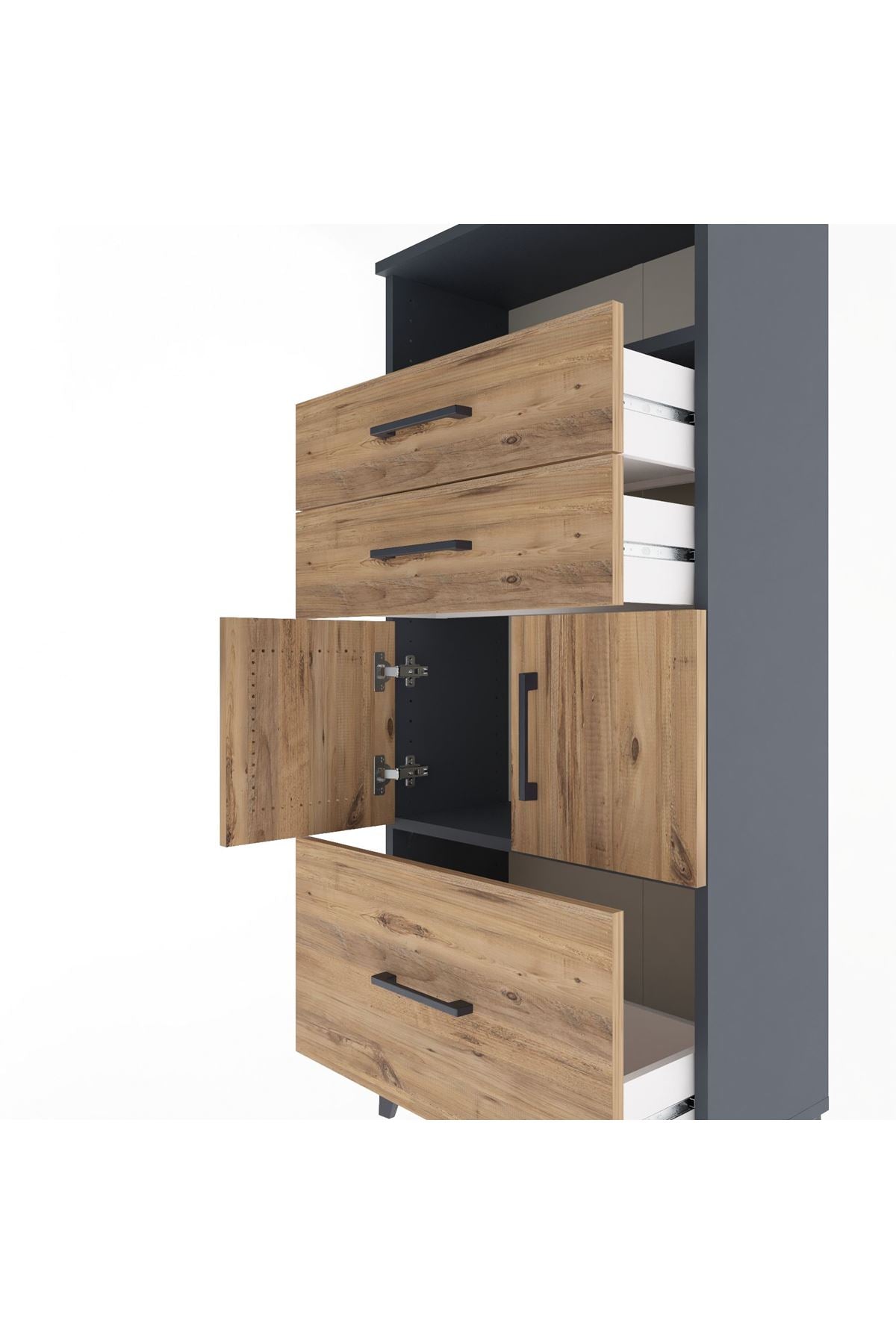 Arges Dolap 2 Raflı 3 Çekmeceli 2 Kapaklı 60x30x134 Antrasit-Çam