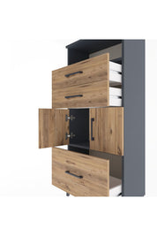 Arges Dolap 2 Raflı 3 Çekmeceli 2 Kapaklı 60x30x134 Antrasit-Çam