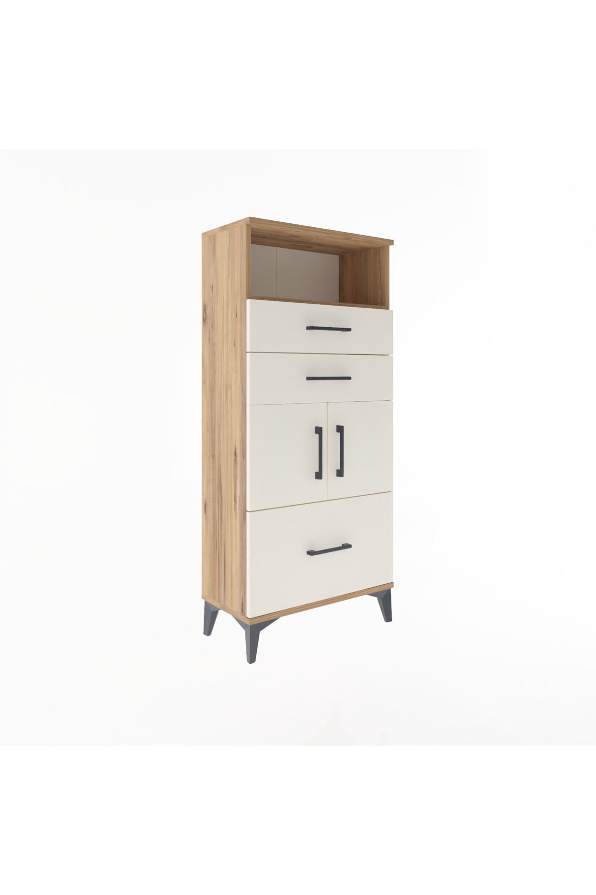 Arges Dolap 2 Raflı 3 Çekmeceli 2 Kapaklı 60x30x134 Çam-Aytaşı