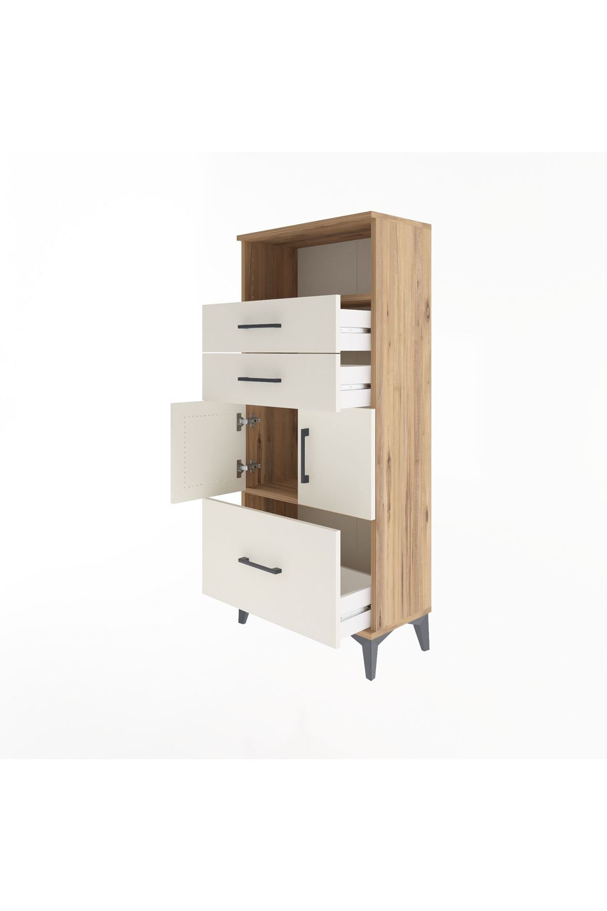 Arges Dolap 2 Raflı 3 Çekmeceli 2 Kapaklı 60x30x134 Çam-Aytaşı