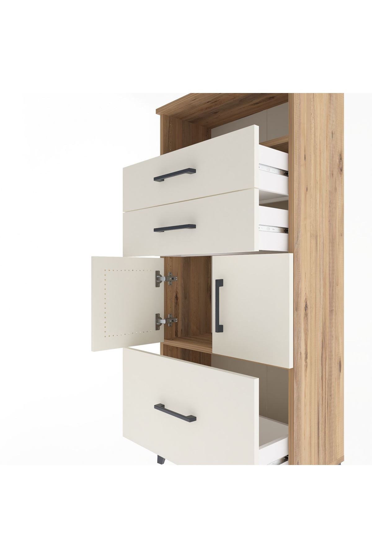 Arges Dolap 2 Raflı 3 Çekmeceli 2 Kapaklı 60x30x134 Çam-Aytaşı