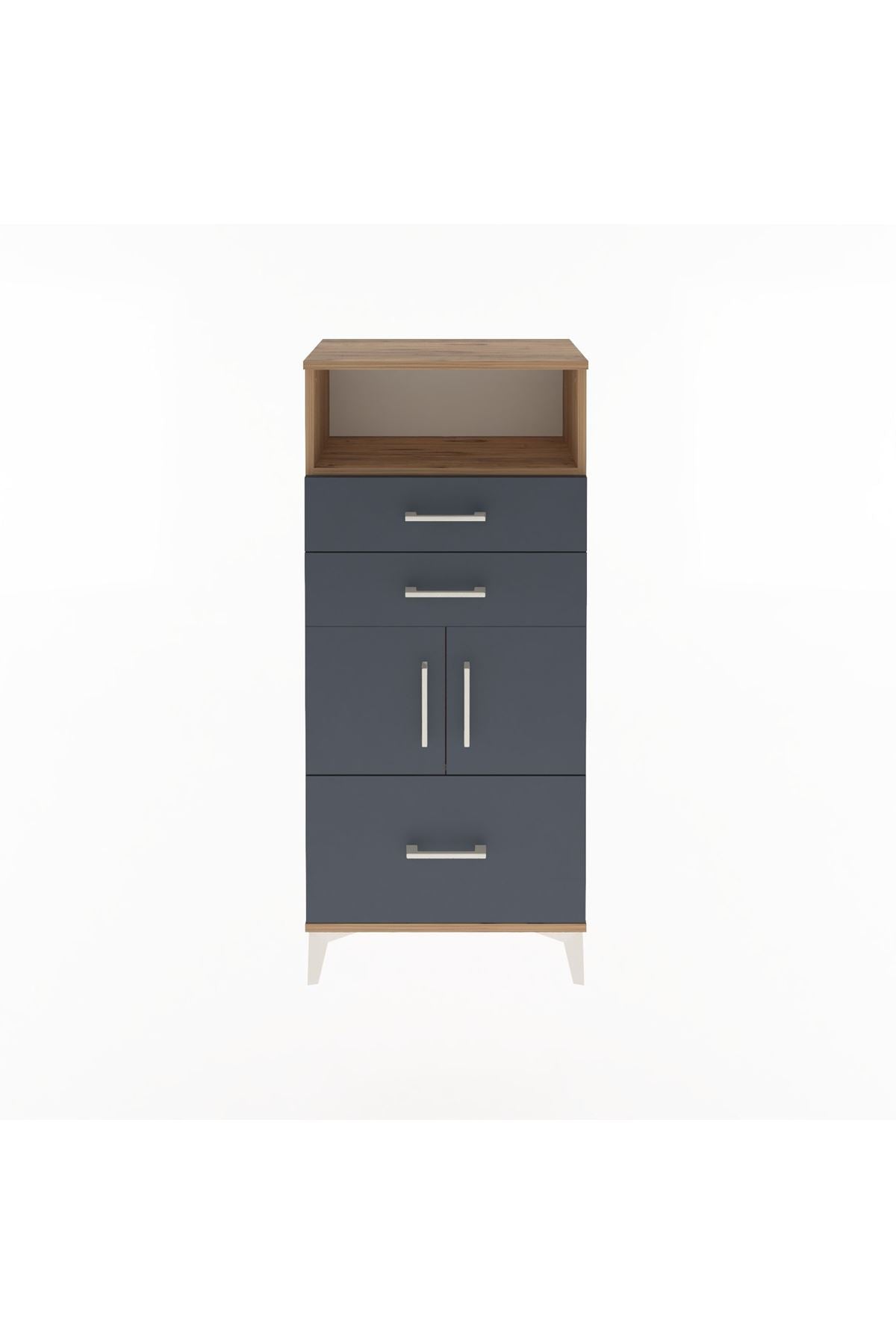 Arges Dolap 2 Raflı 3 Çekmeceli 2 Kapaklı 60x30x134 Çam-Antrasit