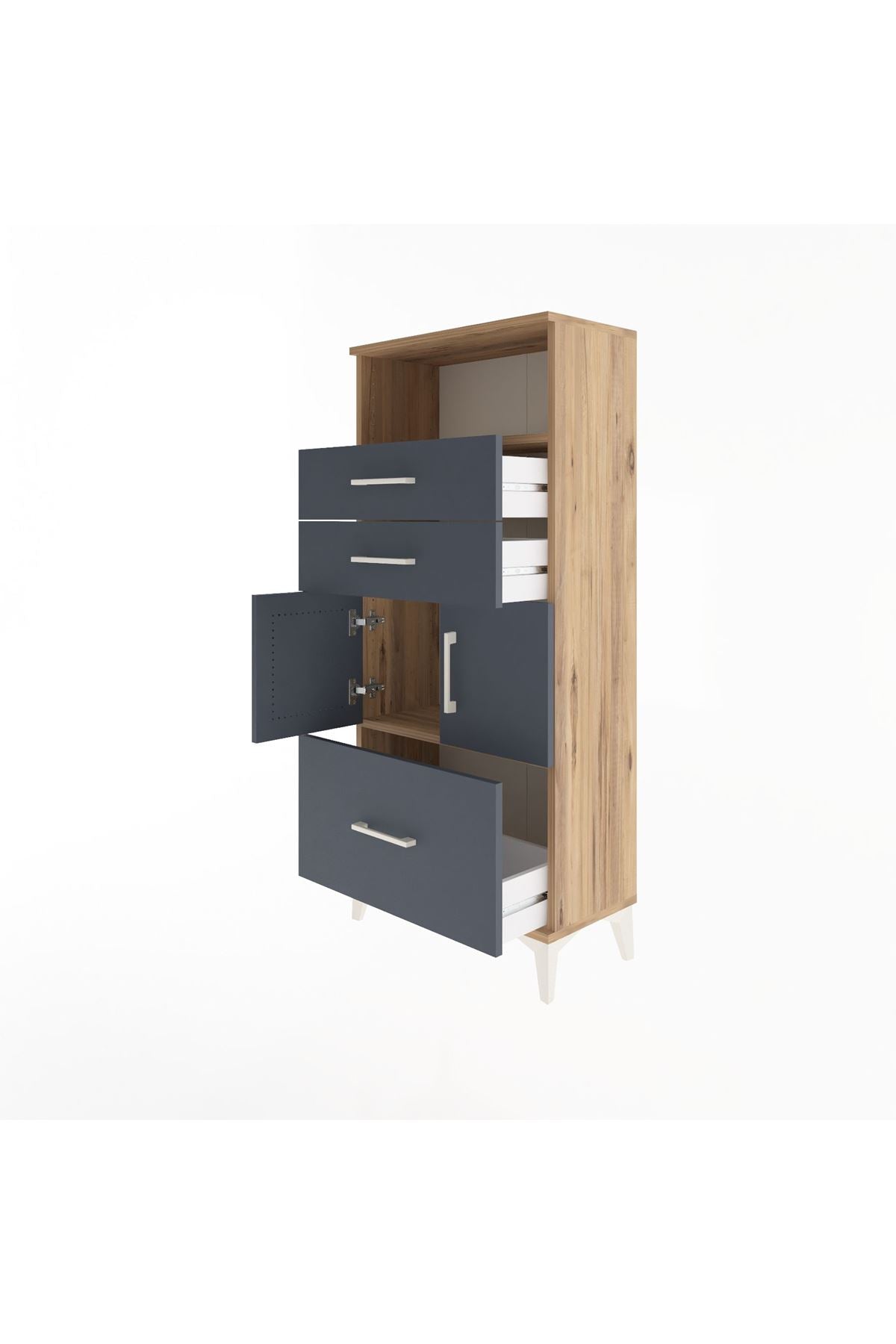 Arges Dolap 2 Raflı 3 Çekmeceli 2 Kapaklı 60x30x134 Çam-Antrasit