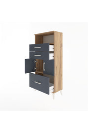 Arges Dolap 2 Raflı 3 Çekmeceli 2 Kapaklı 60x30x134 Çam-Antrasit