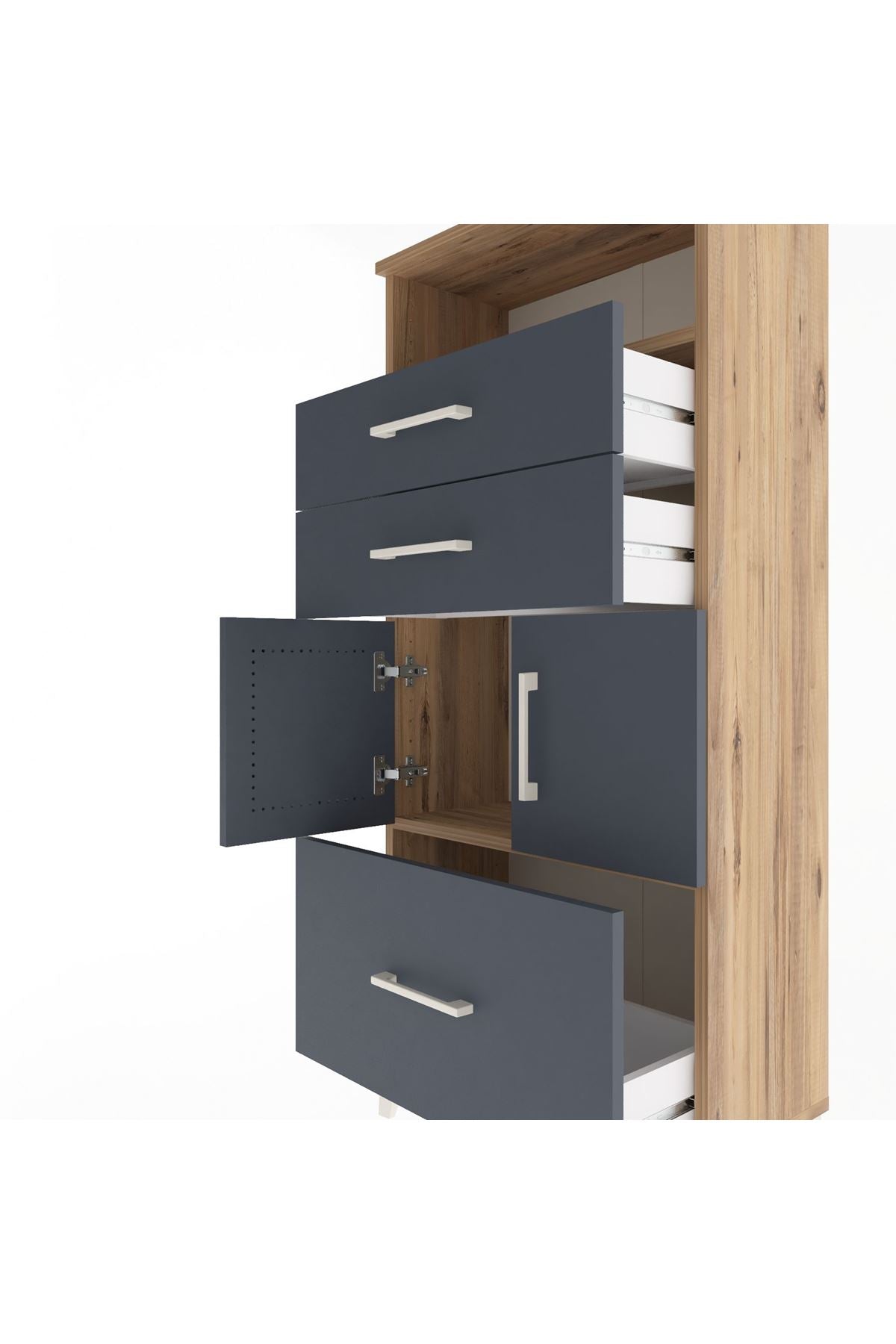 Arges Dolap 2 Raflı 3 Çekmeceli 2 Kapaklı 60x30x134 Çam-Antrasit