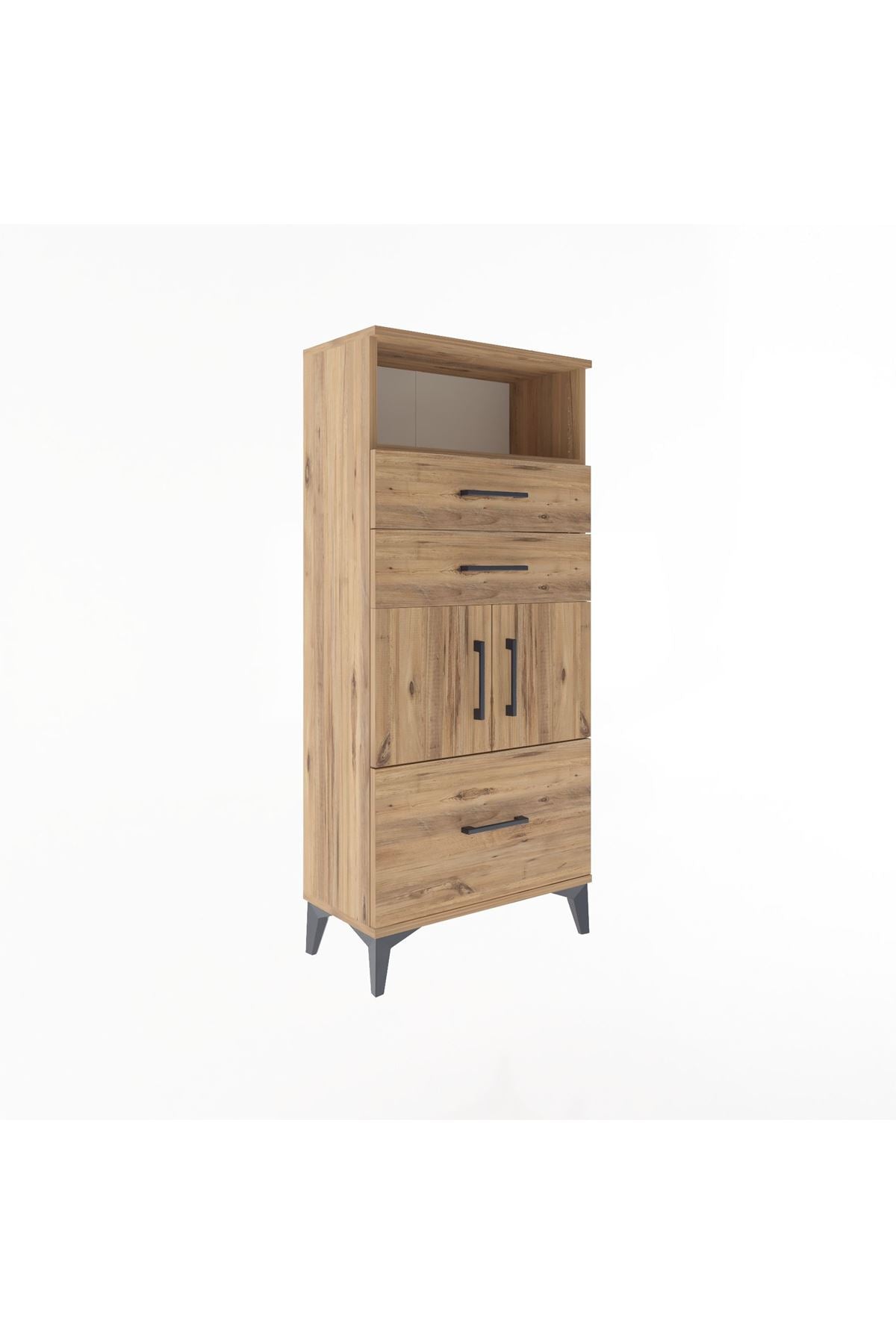 Arges Dolap 2 Raflı 3 Çekmeceli 2 Kapaklı 60x30x134 Çam-Çam