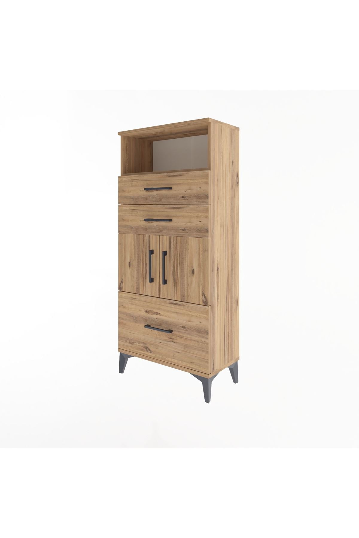 Arges Dolap 2 Raflı 3 Çekmeceli 2 Kapaklı 60x30x134 Çam-Çam