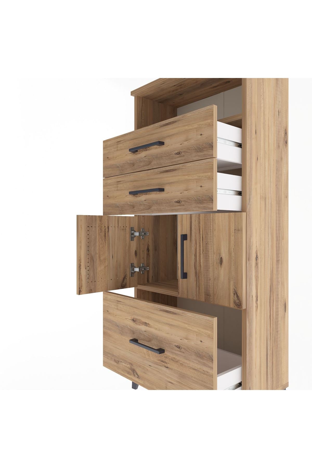 Arges Dolap 2 Raflı 3 Çekmeceli 2 Kapaklı 60x30x134 Çam-Çam