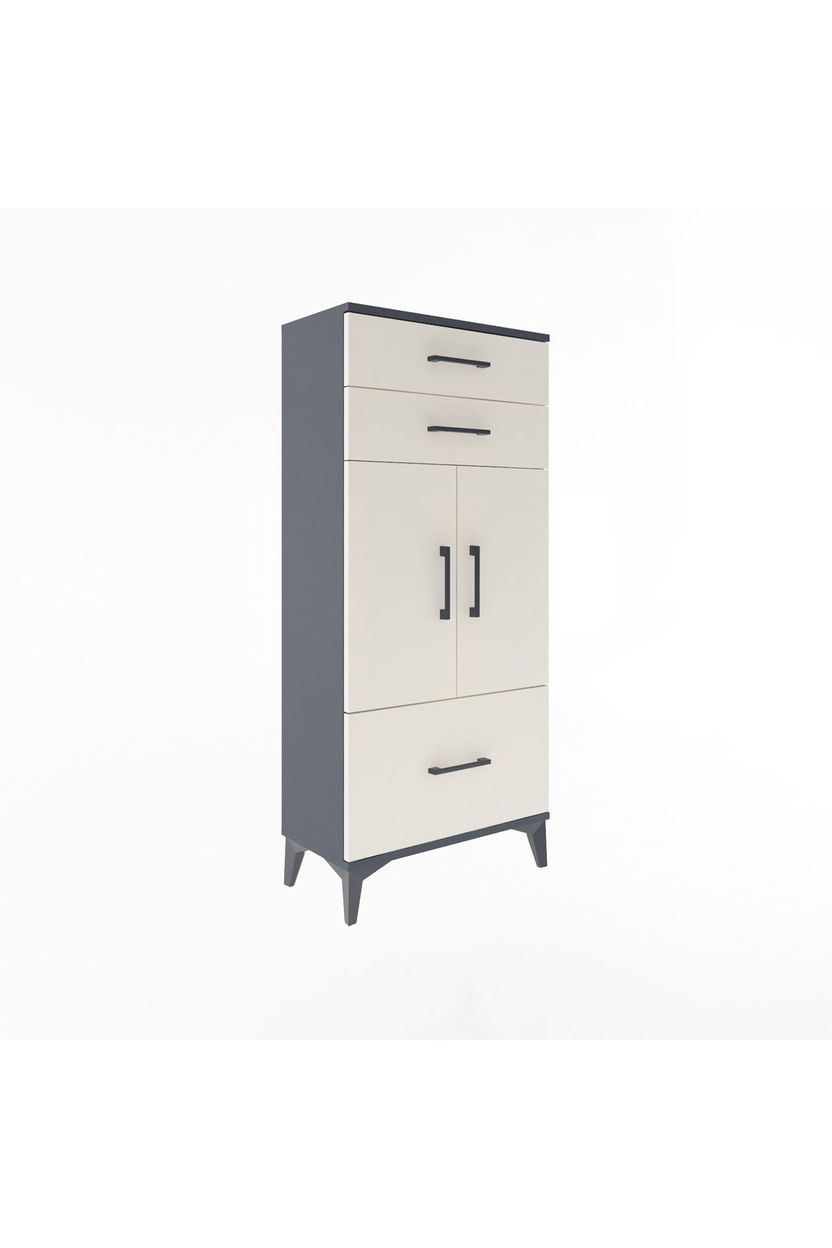 Arges Dolap 2 Raflı 3 Çekmeceli 2 Kapaklı 60x30x134 Antrasit-Aytaşı