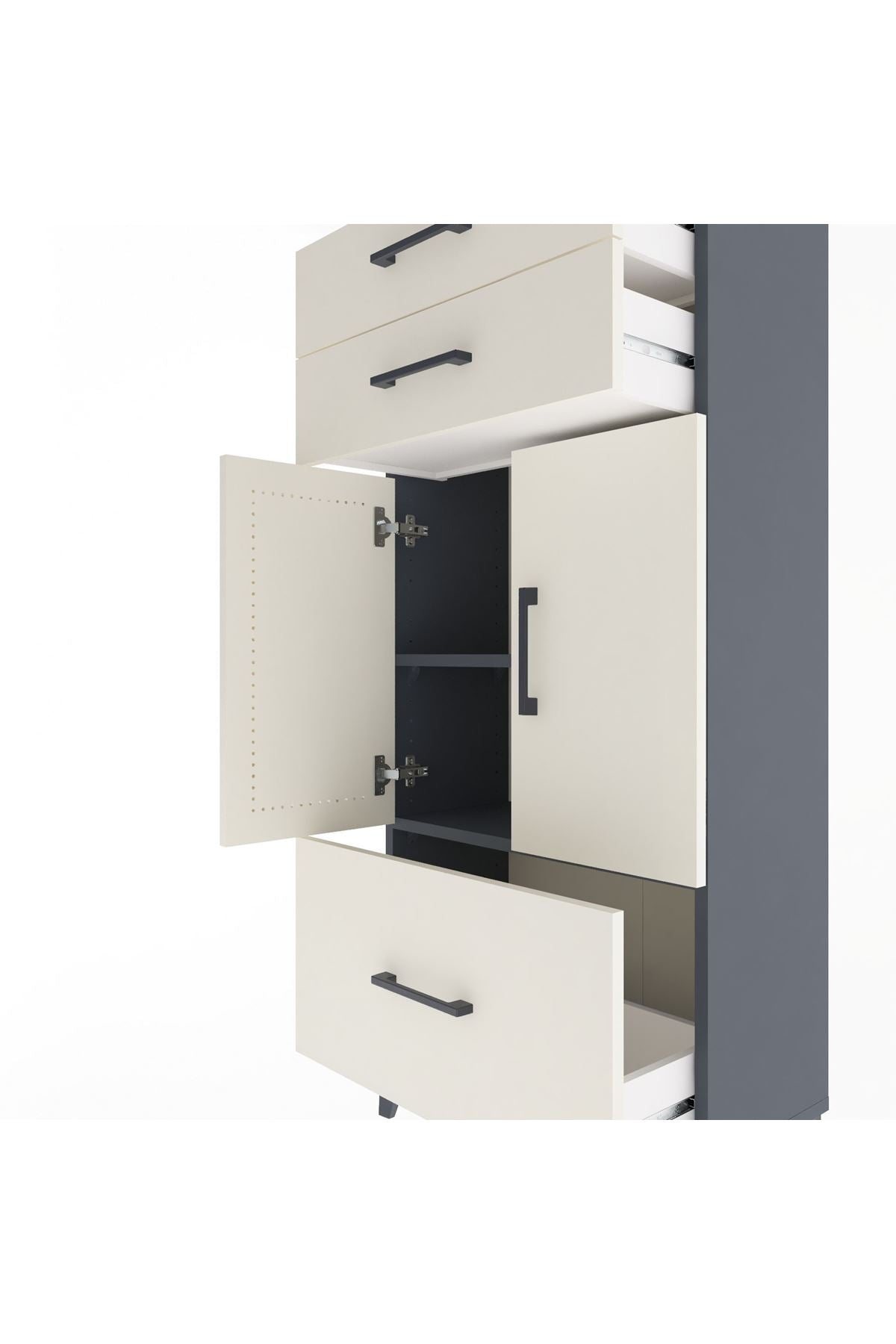 Arges Dolap 2 Raflı 3 Çekmeceli 2 Kapaklı 60x30x134 Antrasit-Aytaşı