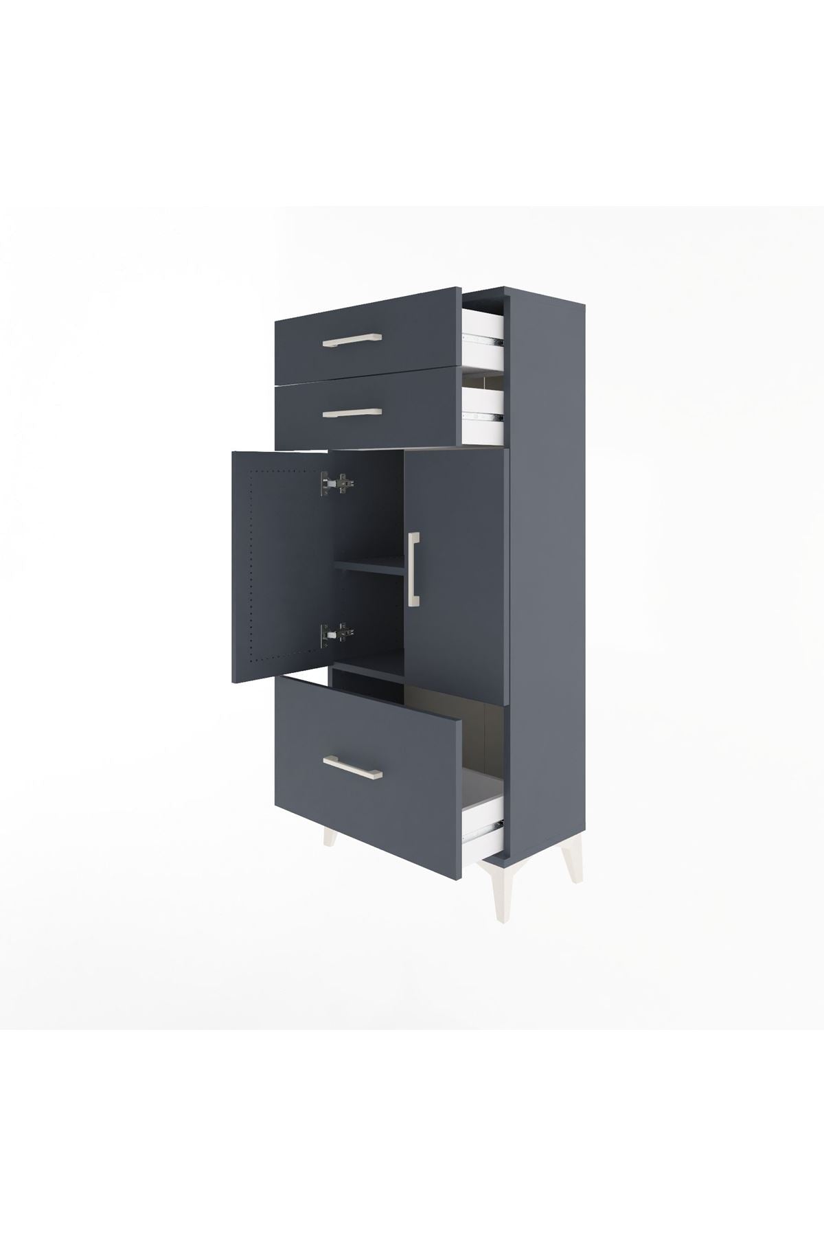 Arges Dolap 2 Raflı 3 Çekmeceli 2 Kapaklı 60x30x134 Antrasit-Antrasit