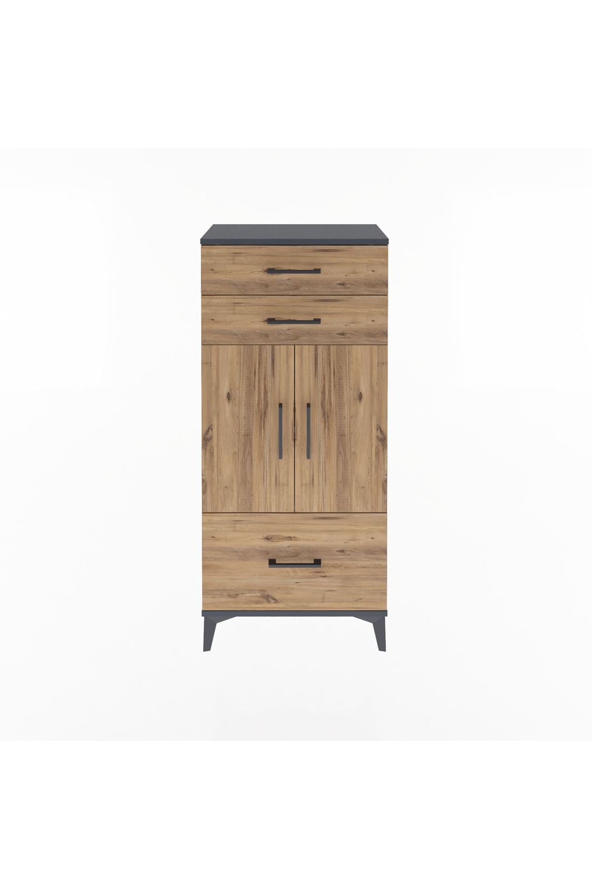 Arges Dolap 2 Raflı 3 Çekmeceli 2 Kapaklı 60x30x134 Antrasit-Çam