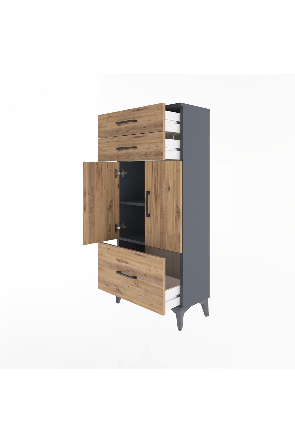 Arges Dolap 2 Raflı 3 Çekmeceli 2 Kapaklı 60x30x134 Antrasit-Çam