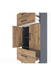 Arges Dolap 2 Raflı 3 Çekmeceli 2 Kapaklı 60x30x134 Antrasit-Çam