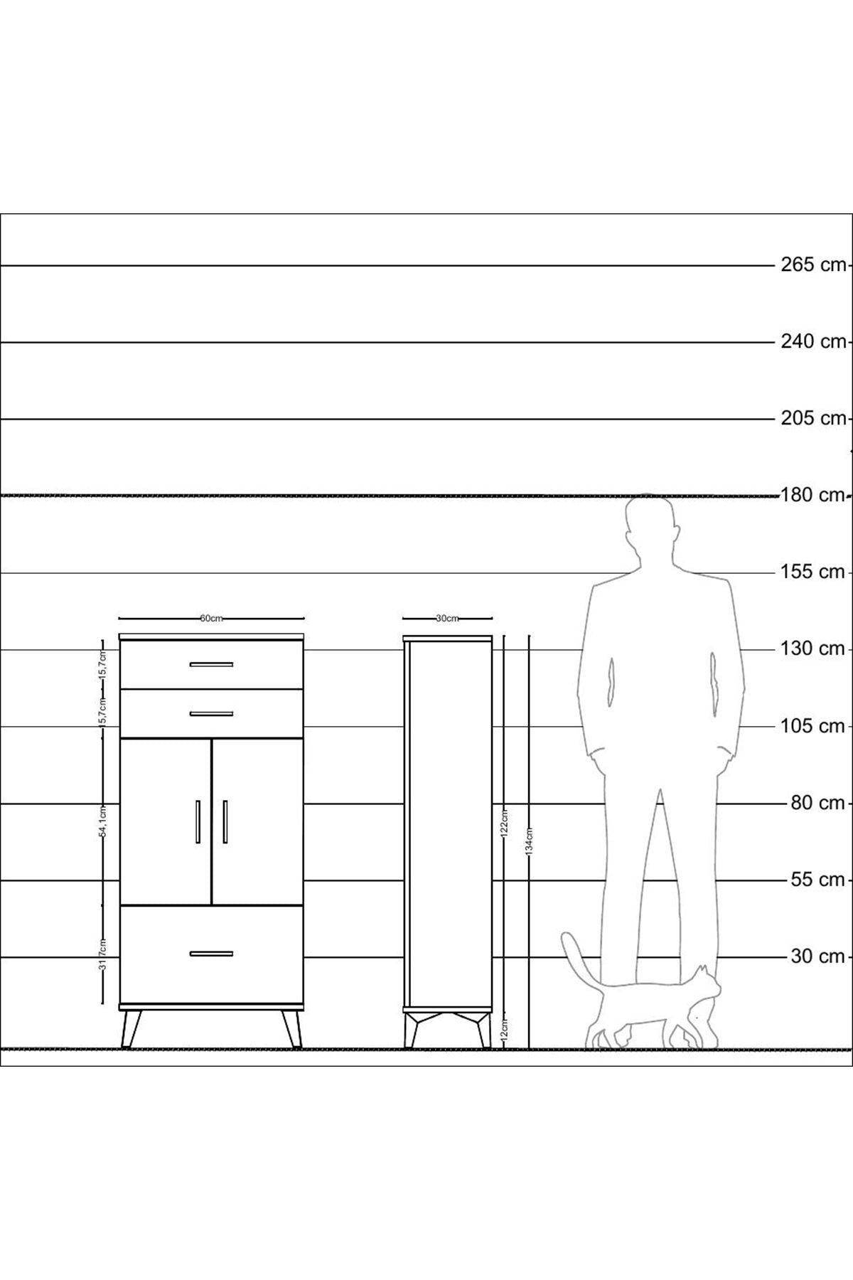 Arges Dolap 2 Raflı 3 Çekmeceli 2 Kapaklı 60x30x134 Çam-Aytaşı