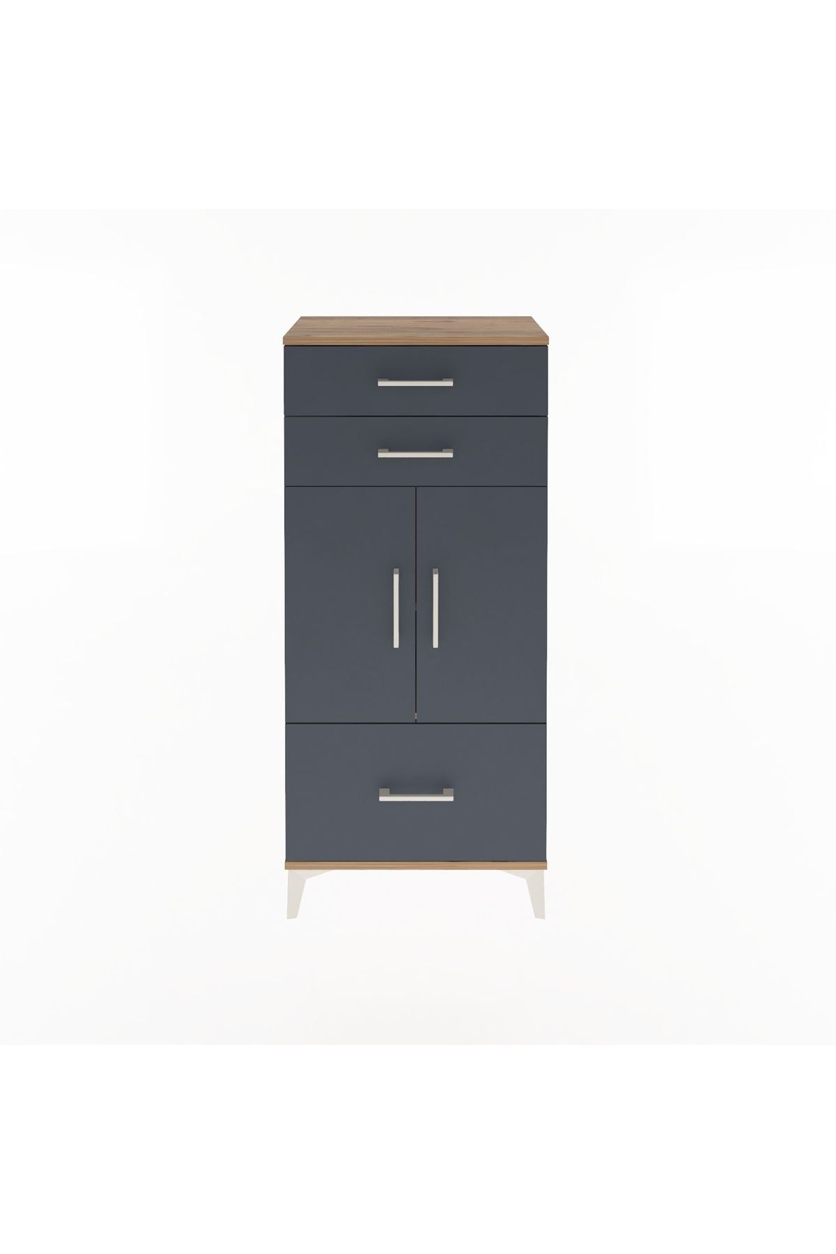 Arges Dolap 2 Raflı 3 Çekmeceli 2 Kapaklı 60x30x134 Çam-Antrasit