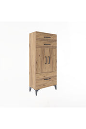 Arges Dolap 2 Raflı 3 Çekmeceli 2 Kapaklı 60x30x134 Çam-Çam