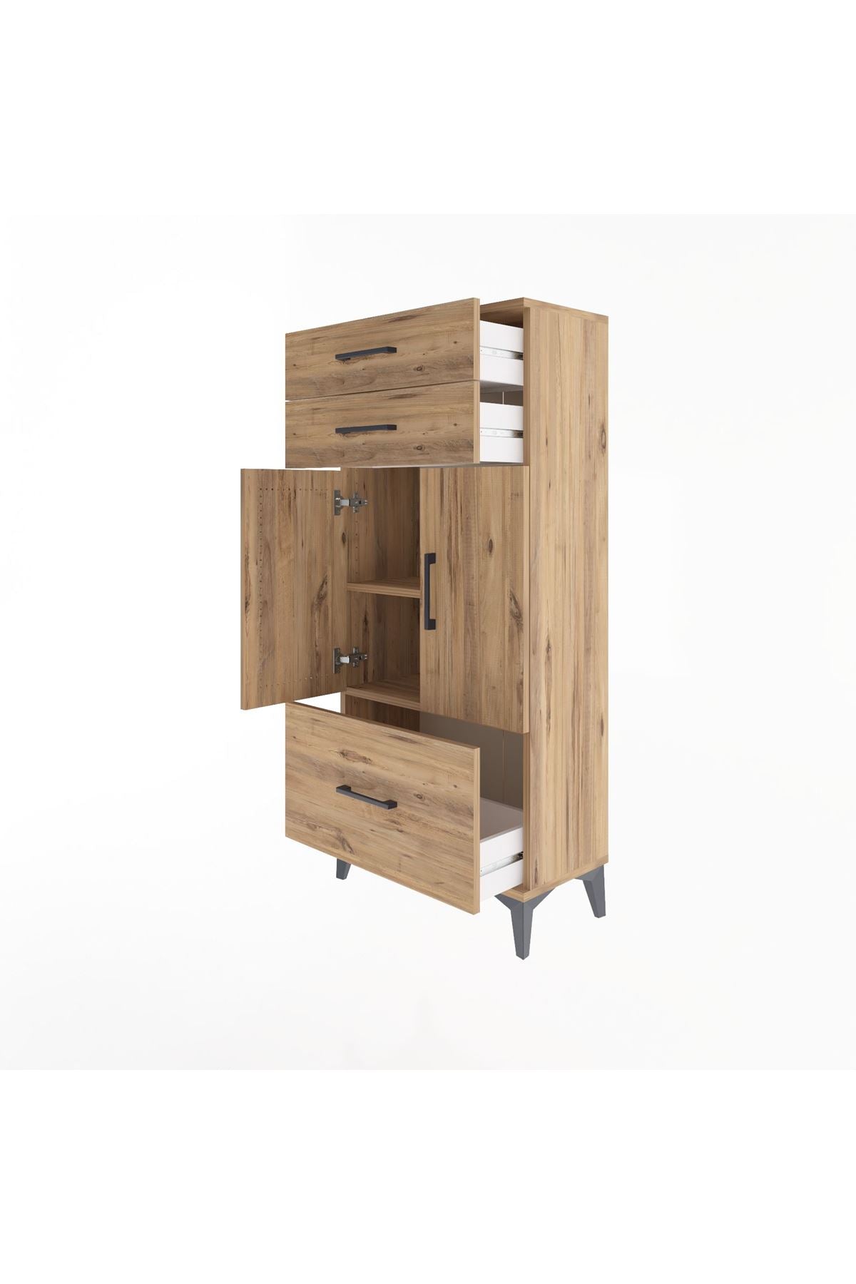 Arges Dolap 2 Raflı 3 Çekmeceli 2 Kapaklı 60x30x134 Çam-Çam