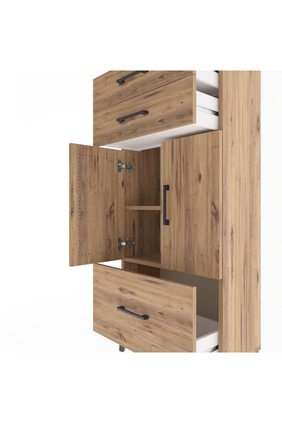 Arges Dolap 2 Raflı 3 Çekmeceli 2 Kapaklı 60x30x134 Çam-Çam