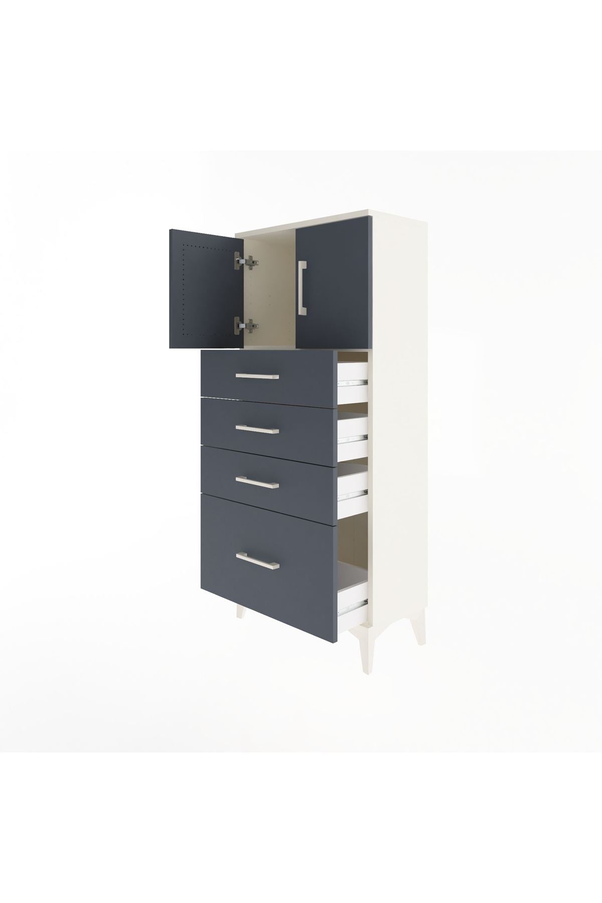 Arges Dolap Tek Raflı 4 Çekmeceli 2 Kapaklı 60x30x134 Aytaşı-Antrasit