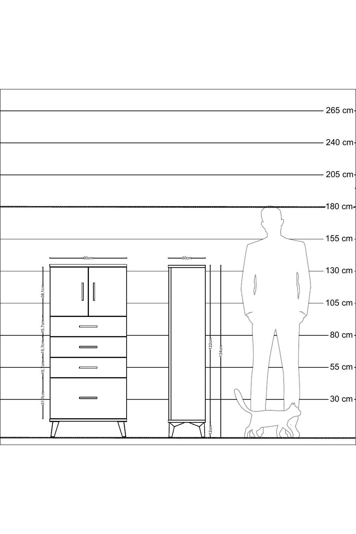 Arges Dolap Tek Raflı 4 Çekmeceli 2 Kapaklı 60x30x134 Aytaşı-Antrasit
