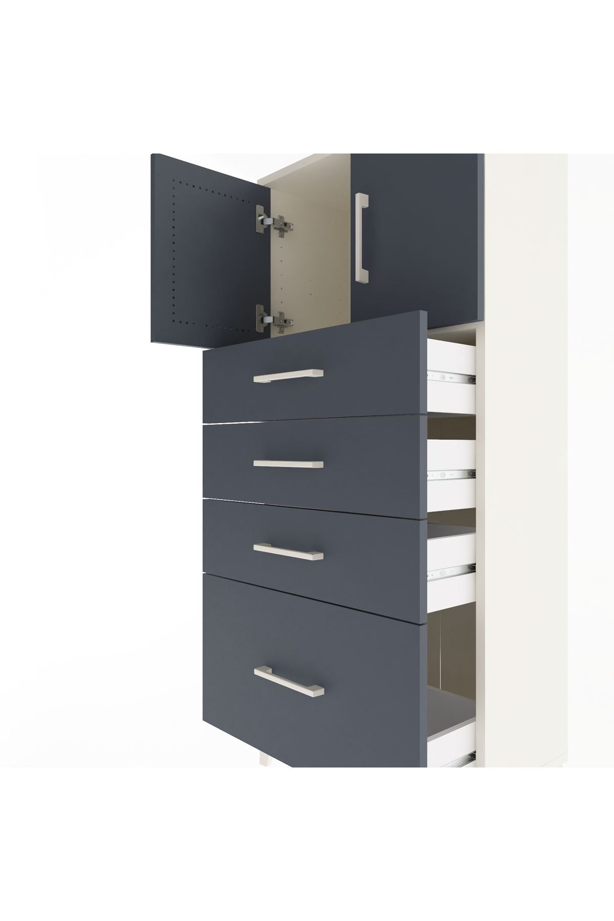 Arges Dolap Tek Raflı 4 Çekmeceli 2 Kapaklı 60x30x134 Aytaşı-Antrasit