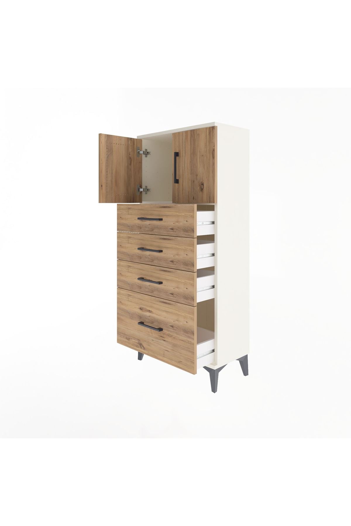 Arges Dolap Tek Raflı 4 Çekmeceli 2 Kapaklı 60x30x134 Aytaşı-Çam