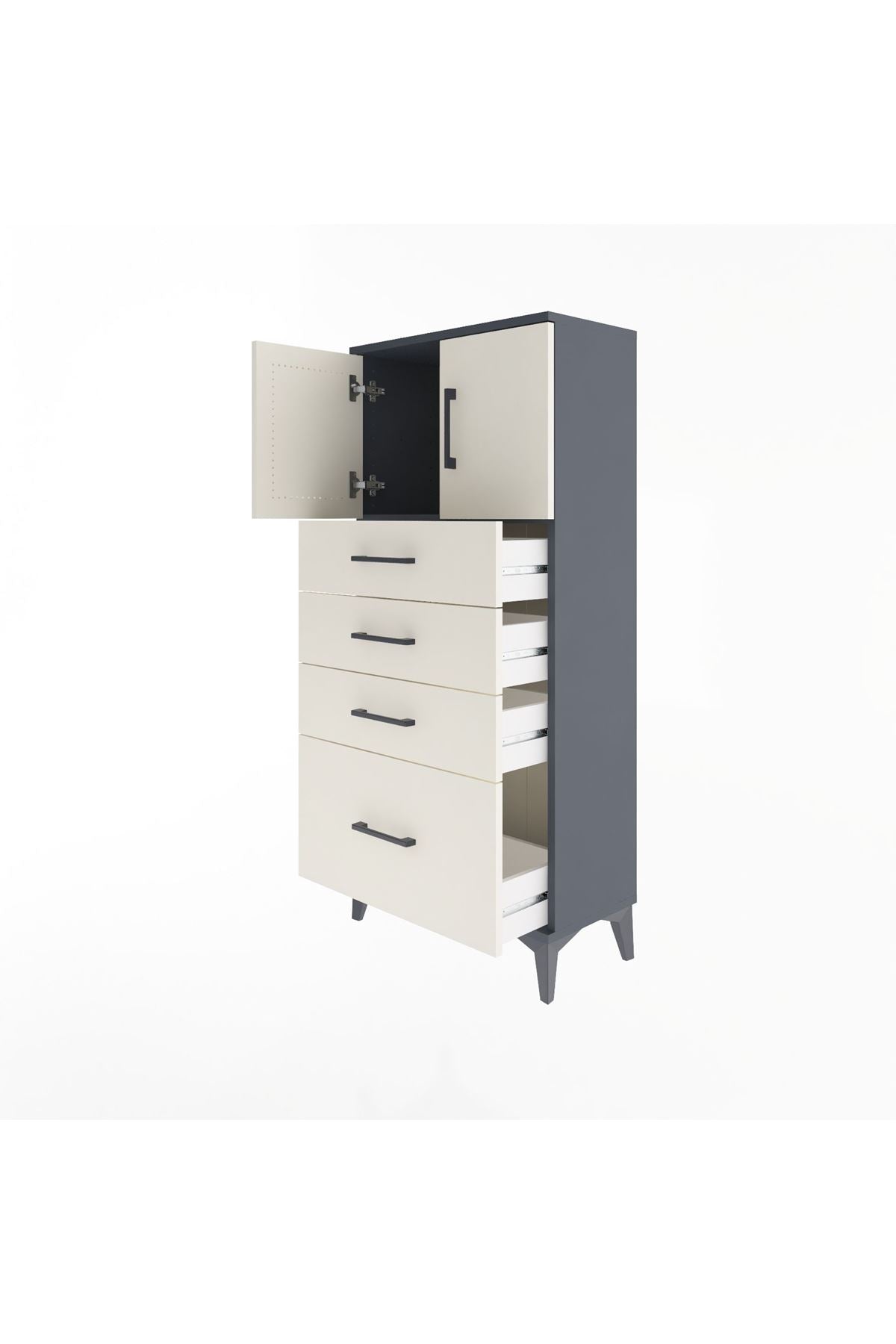 Arges Dolap Tek Raflı 4 Çekmeceli 2 Kapaklı 60x30x134 Antrasit-Aytaşı