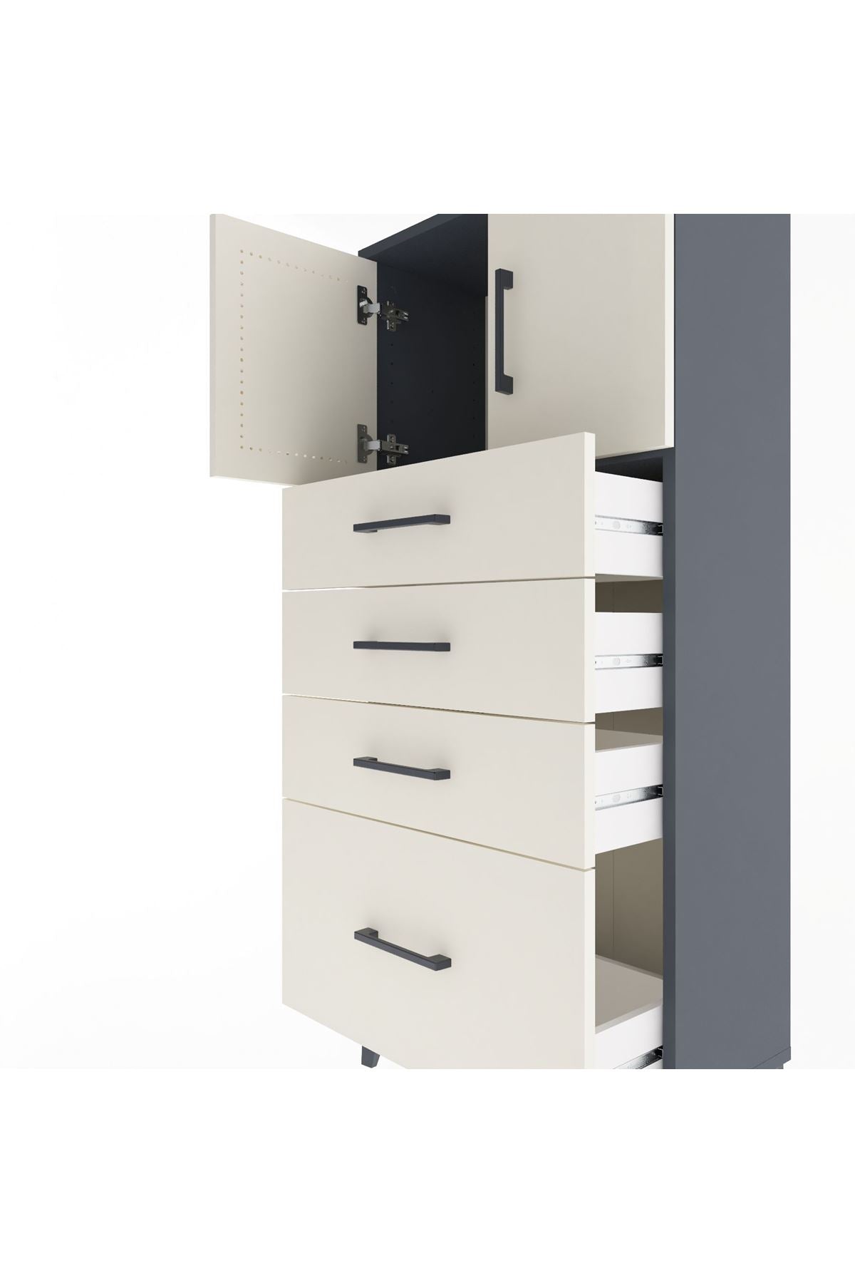 Arges Dolap Tek Raflı 4 Çekmeceli 2 Kapaklı 60x30x134 Antrasit-Aytaşı