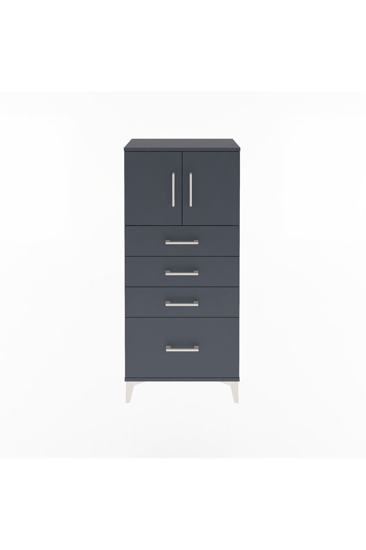 Arges Dolap Tek Raflı 4 Çekmeceli 2 Kapaklı 60x30x134 Antrasit-Antrasit