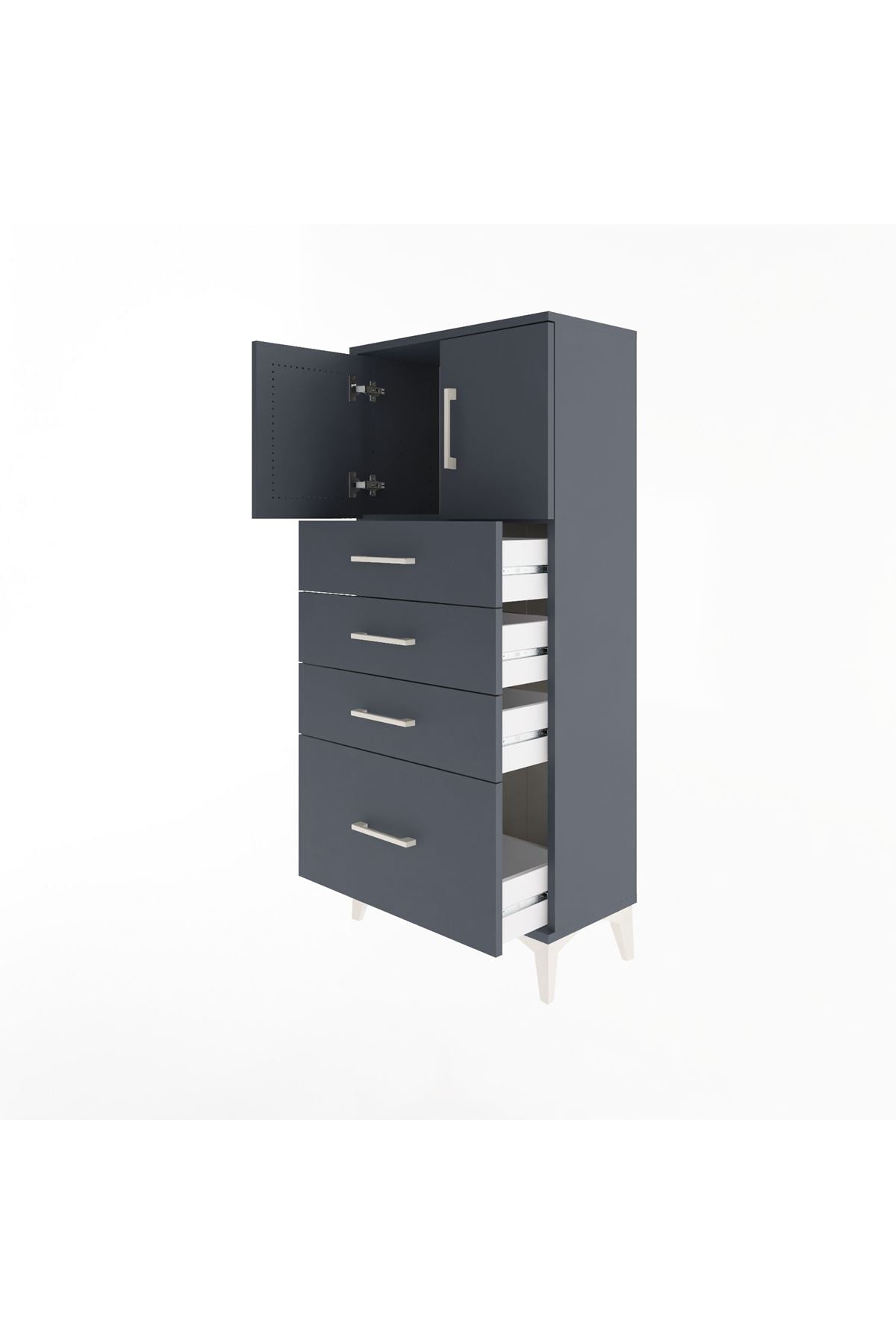 Arges Dolap Tek Raflı 4 Çekmeceli 2 Kapaklı 60x30x134 Antrasit-Antrasit