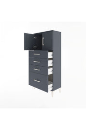 Arges Dolap Tek Raflı 4 Çekmeceli 2 Kapaklı 60x30x134 Antrasit-Antrasit