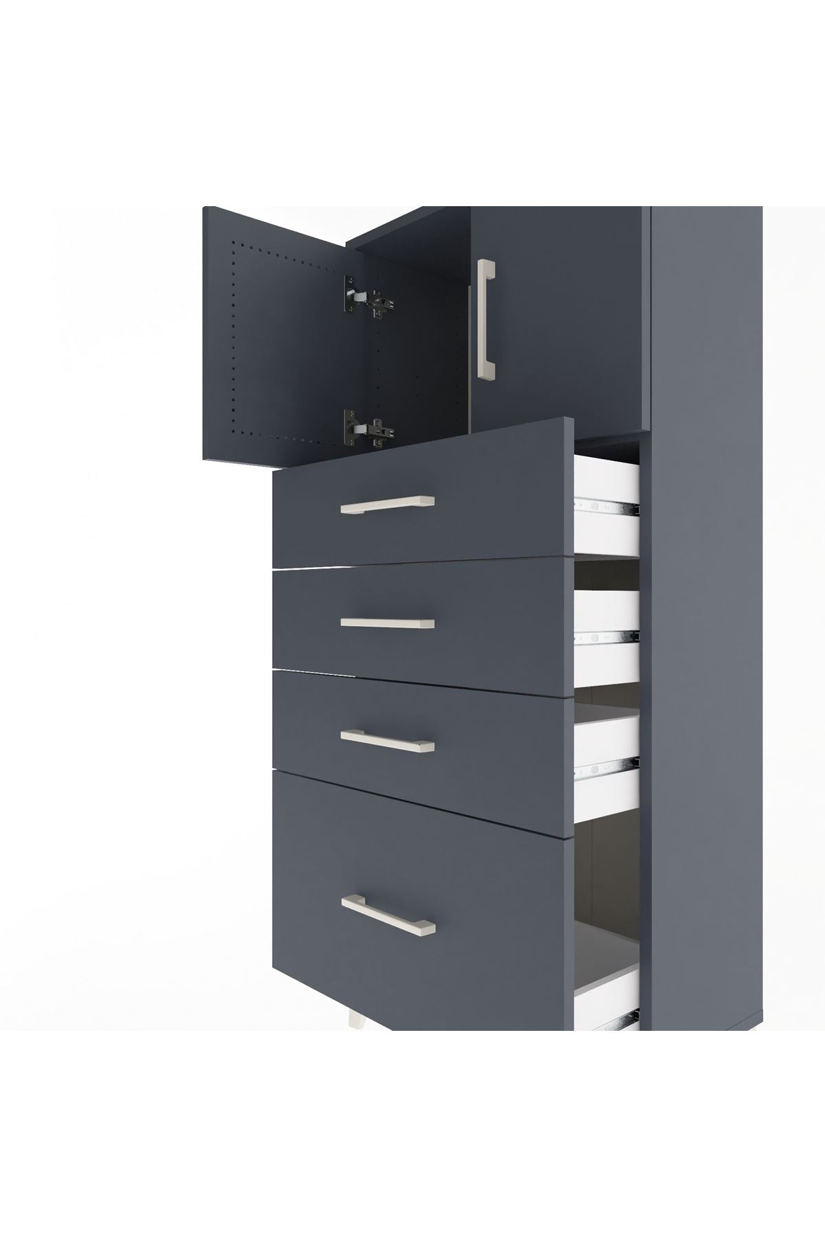 Arges Dolap Tek Raflı 4 Çekmeceli 2 Kapaklı 60x30x134 Antrasit-Antrasit