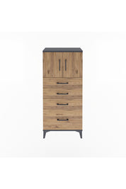 Arges Dolap Tek Raflı 4 Çekmeceli 2 Kapaklı 60x30x134 Antrasit-Çam