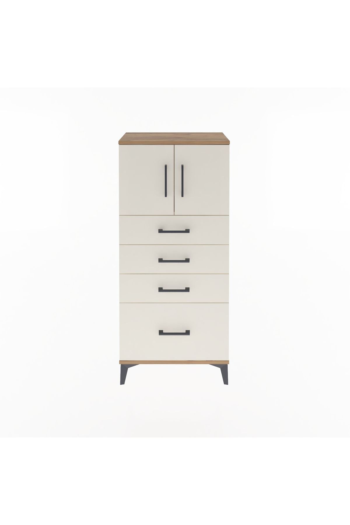 Arges Dolap Tek Raflı 4 Çekmeceli 2 Kapaklı 60x30x134 Çam-Aytaşı