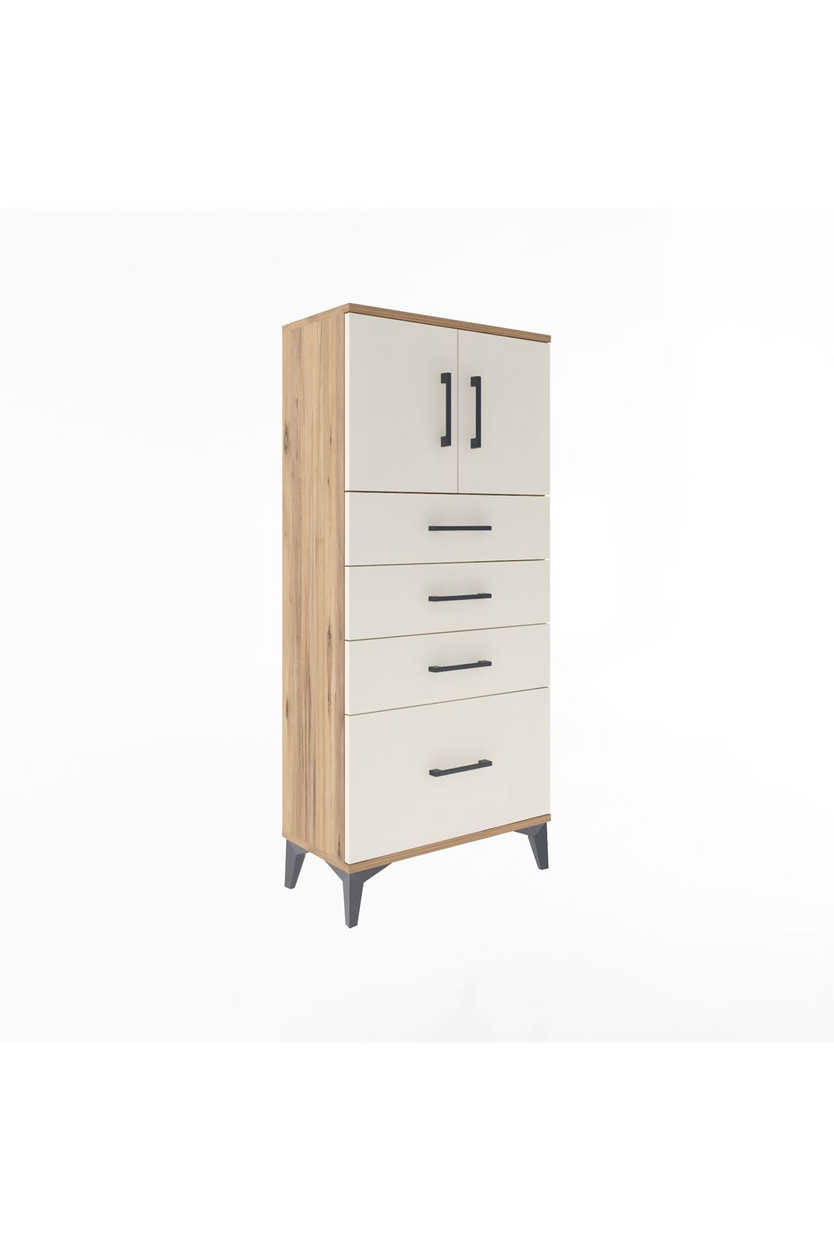 Arges Dolap Tek Raflı 4 Çekmeceli 2 Kapaklı 60x30x134 Çam-Aytaşı