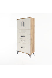Arges Dolap Tek Raflı 4 Çekmeceli 2 Kapaklı 60x30x134 Çam-Aytaşı