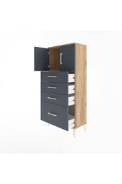 Arges Dolap Tek Raflı 4 Çekmeceli 2 Kapaklı 60x30x134 Çam-Antrasit