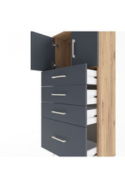 Arges Dolap Tek Raflı 4 Çekmeceli 2 Kapaklı 60x30x134 Çam-Antrasit