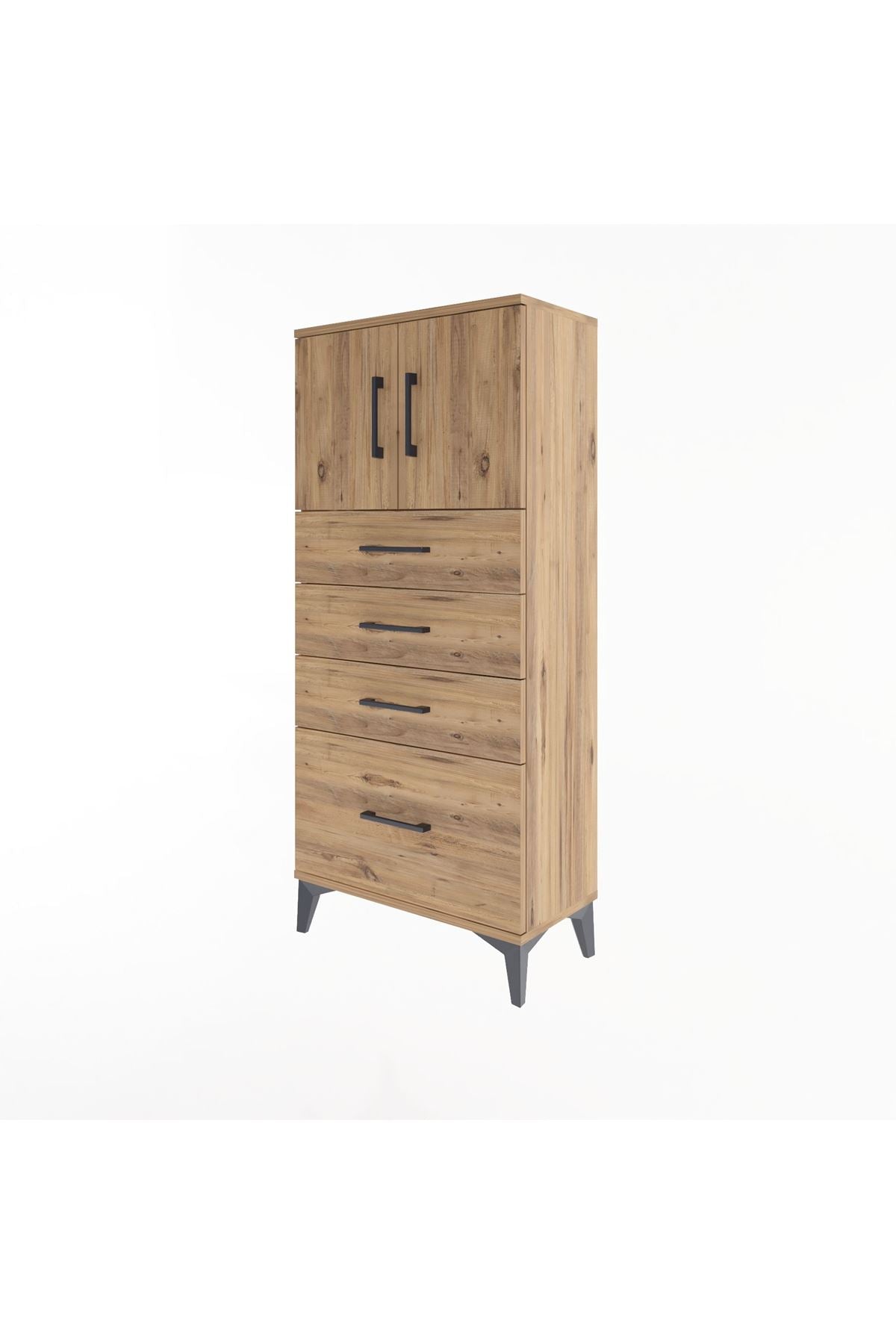 Arges Dolap Tek Raflı 4 Çekmeceli 2 Kapaklı 60x30x134 Çam-Çam