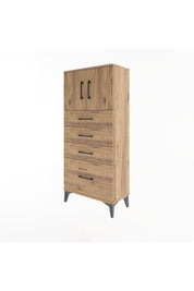 Arges Dolap Tek Raflı 4 Çekmeceli 2 Kapaklı 60x30x134 Çam-Çam