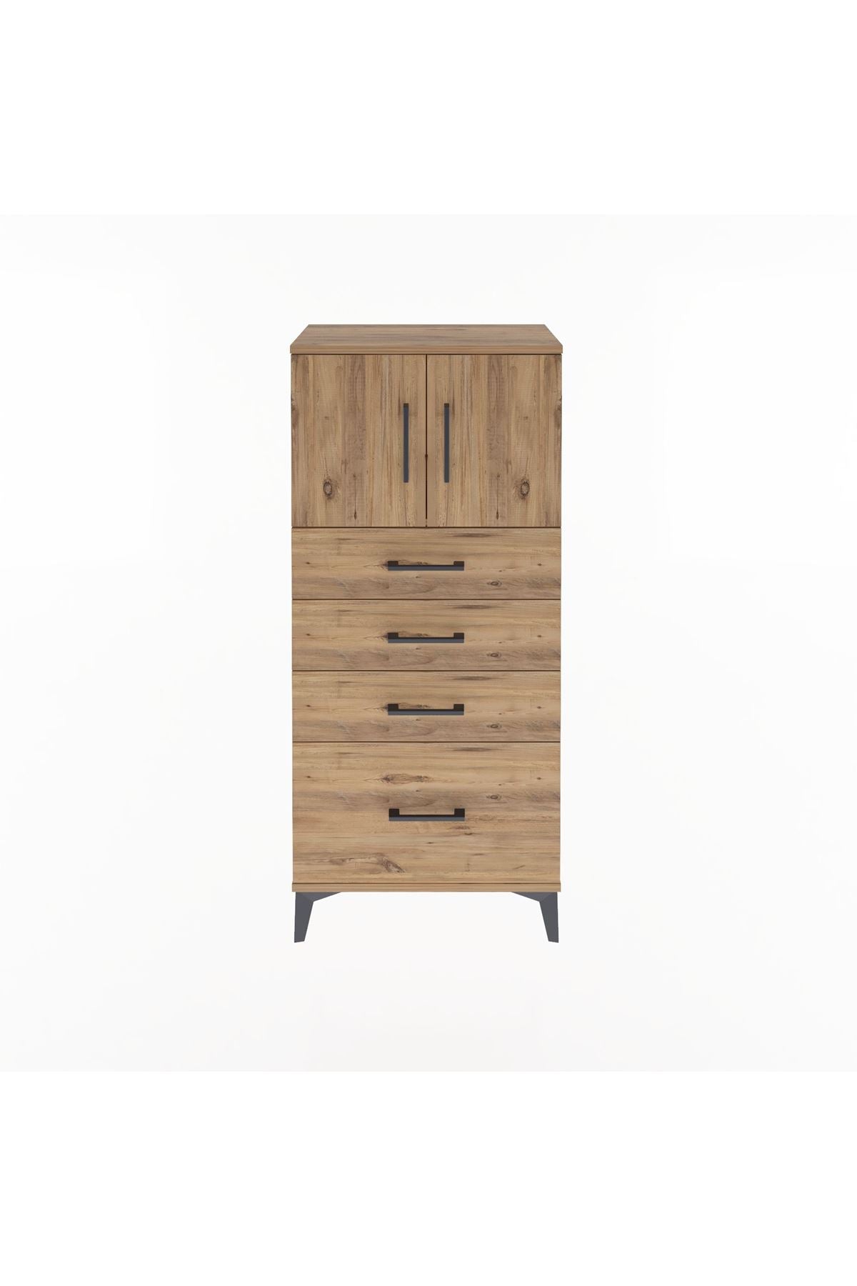 Arges Dolap Tek Raflı 4 Çekmeceli 2 Kapaklı 60x30x134 Çam-Çam