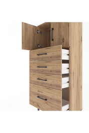 Arges Dolap Tek Raflı 4 Çekmeceli 2 Kapaklı 60x30x134 Çam-Çam