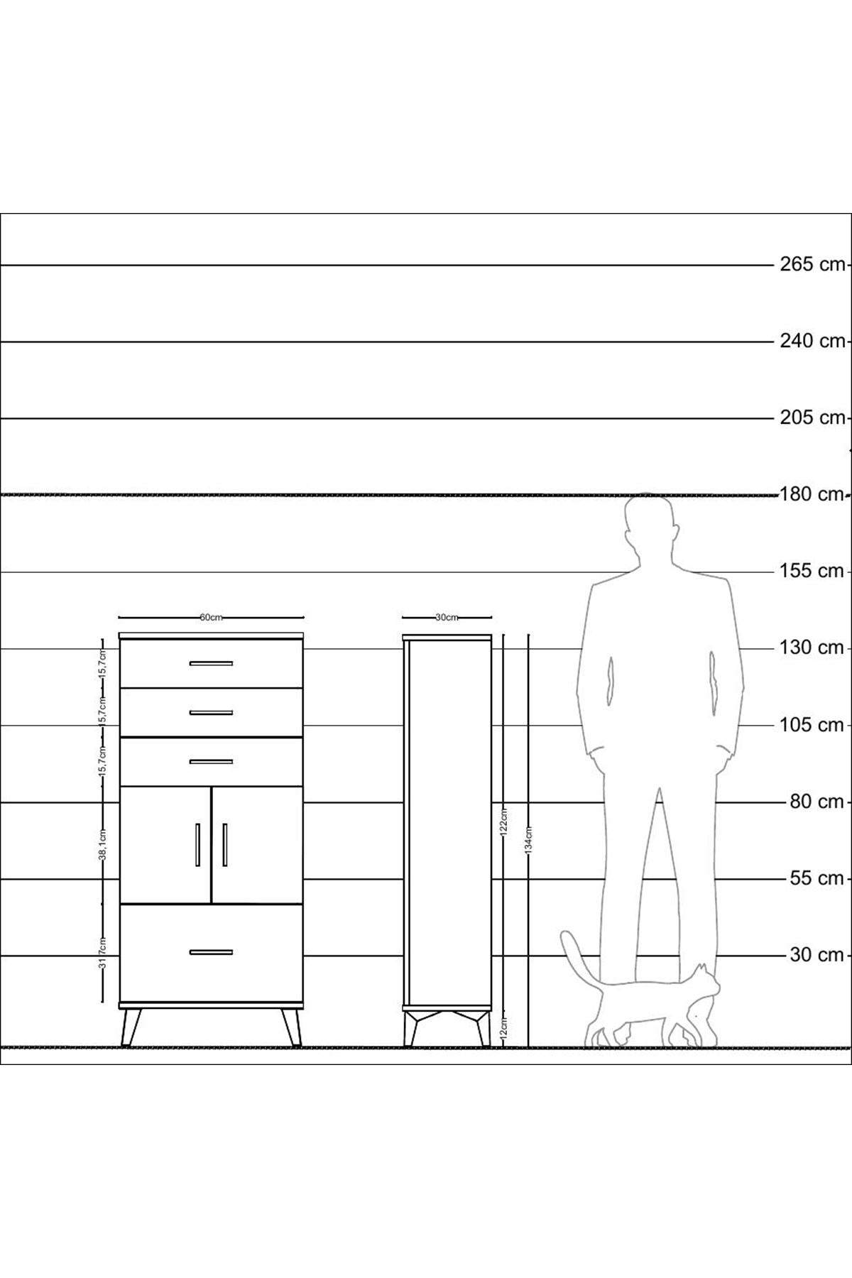 Arges Dolap Tek Raflı 4 Çekmeceli 2 Kapaklı 60x30x134 Aytaşı-Çam